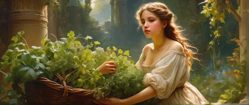 girl in the garden,girl picking flowers,emile vernon,children's fairy tale,faery,mystical portrait of a girl,jessamine,girl with tree,fairy tale character,faerie,woman at the well,girl picking apples,