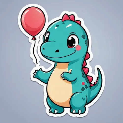 a extremelly cute dinosaur with a heart-shaped baloon, cute kawaii sticker, minimalism, Light Pure background,dino,dinosaur baby,trex,dinosaruio,rimy,rubber dinosaur,vector illustration,little crocodi