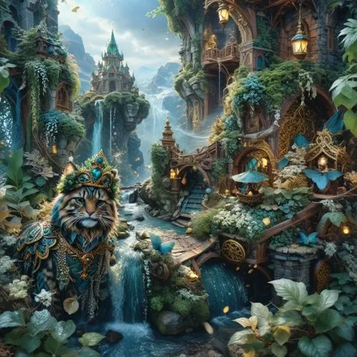 a computer art of a fantasy forest city,fairy village,fantasy picture,fantasy landscape,fairy world,elves country,fantasy art,fairyland,fantasy world,druid grove,fantasy city,elven forest,fairy forest