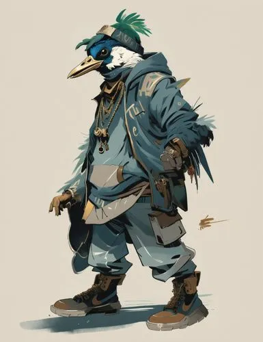 rapper peacock character, Valorante's art style,fowl,resident bird,bard,feathered race,scrap dealer,tucan,caique,junk,town crier,summer plumage,carrier pigeon,pirate,swainson tucan,serious bird,field 