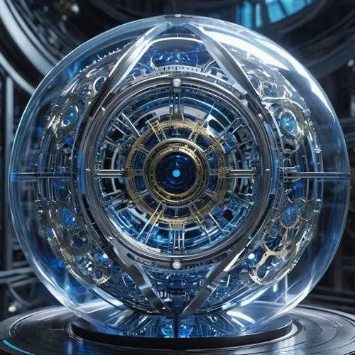 Mythical Sphere. A labyrinth of microscopic machinery—neural filigree, fractal joints, and chrome veins pulsing with data. Every surface reveals nested gears, holographic HUD scars, and biomechanical 