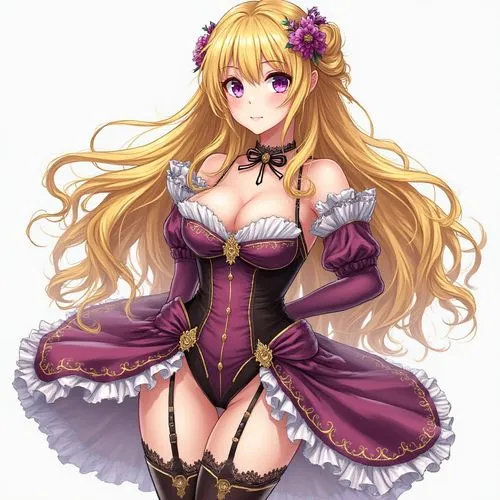 out lined alice in wonderland shazam kazam wam bam emoji face anime mona lisa lingerie inspired gothic colonial clothing armor outfit full body transparent clear background
,an anime girl in a purple 