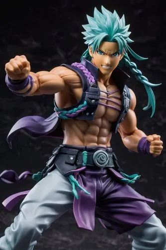 dnd aasimar, South American Naruto anime character, with a muscular body, long silver-purple braided hair style, wild and unruly, dark skin, blue-green eyes, anime style, male, with a smile on his fac