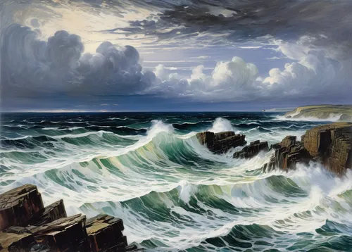 Thomas Moran The Angry Sea,stormy sea,coastal landscape,sea storm,sea landscape,rocky coast,seascape,landscape with sea,seascapes,el mar,the wind from the sea,north sea,ocean waves,churning,north sea 