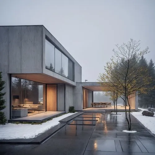 a winter day at the modern home,modern house,modern architecture,exposed concrete,winter house,snohetta,concrete,Photography,General,Realistic
