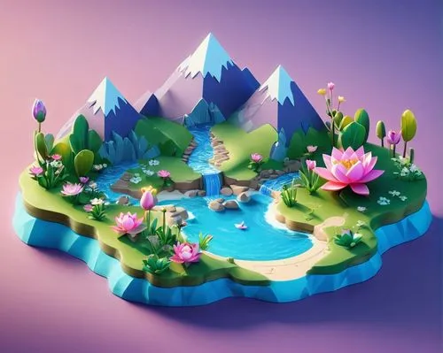 https://s.mj.run/f2BPb7lnMd0 he water lake is a mountain, and in front of the lake there are lotus flowers growing in a dreamy illustration style，with a Spring Festival atmosphere，caly materiate，3D ar
