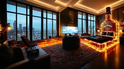 КОМНАТА ГЕЙМЕРА,a bottle of whisky with its lights up is in the corner,liquor bar,apartment lounge,penthouses,sky apartment,great room,piano bar,luxury home interior,luxury hotel,living room,wine bar,