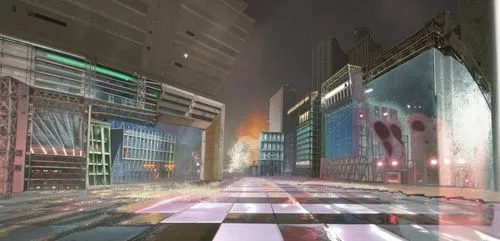 there is an image of a city street at night,virtual landscape,superhighways,mobile video game vector background,virtual world,futuristic landscape,city scape,cyberspace,android game,cartoon video game