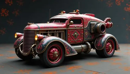this is an image of an old - fashioned truck,rust truck,scrap truck,3d car model,hotrod car,old halloween car,retro vehicle,antique car,ford truck,engine truck,vintage vehicle,retro automobile,day of 