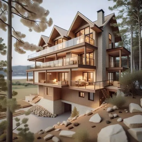 a drawing of an outdoor building on a cliff,timber house,modern architecture,prefab,house in mountains,house in the mountains,cubic house