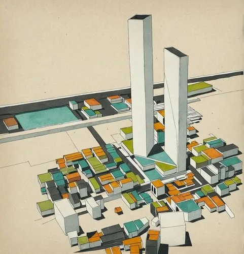 Architecture Drawing
,a large city that looks like it has lots of buildings,constructivist,cantilevers,constructivism,architectures,rectilinear,futuristic architecture,mid century modern,habitat 67,cu