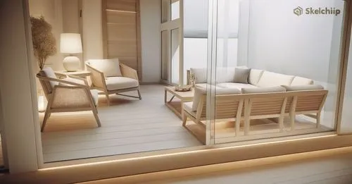 a large room that has a nice wooden structure and couch,rocking chair,porch swing,window frames,deckchair,transparent window,sauna