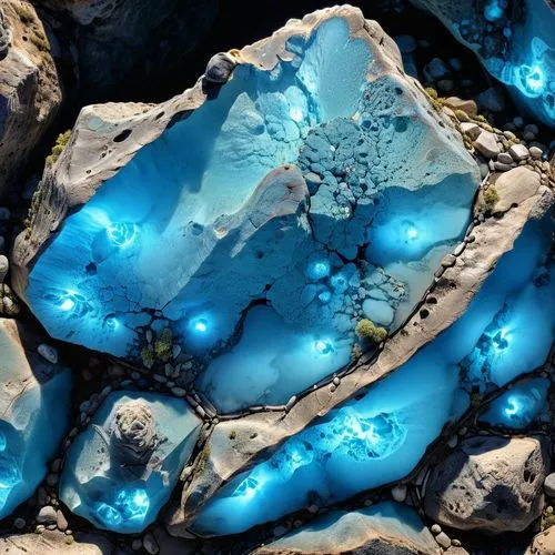 roccia spaccata nera con all'interno minerali blu fluorescenti ,blue and white rocks with led lights,apatite,geode,rock crystal,topaz,mineral,stone background,solar quartz,chalcedony,geodes,gemstone,g