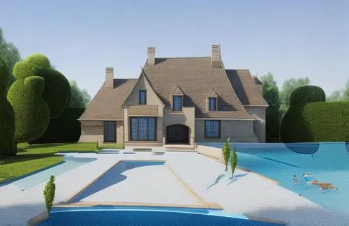 glass pool tiles garden trees people castle landscape summer sunlight spotlight night view natural stone blue sky,hockney,pool house,house with lake,villa,swimming pool,home landscape,houses clipart,i