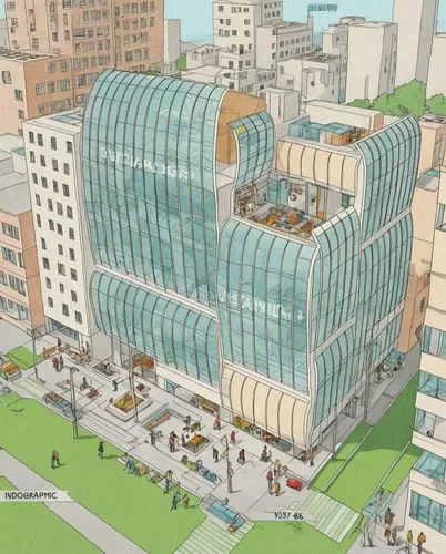 a drawing of a very large building in the city,mvrdv,glass building,modern office,apple store,oscorp,ocad,Unique,Design,Infographics