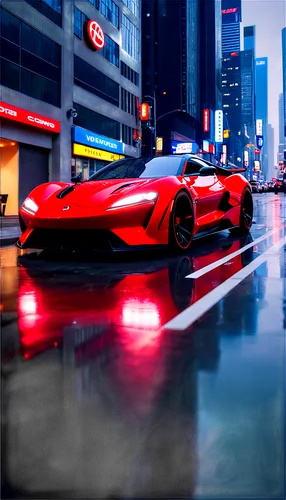 Low-angle shot, sleek sports car, shiny metallic body, black wheels, red brake calipers, spoiler, racing stripes, luxurious interior, leather seats, steering wheel, dashboard, headlights, fog lights, 