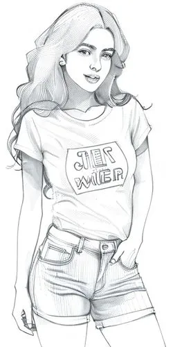 s girl in denim shorts standing,girl in t-shirt,tshirt,active shirt,t shirt,long-sleeved t-shirt,shirt,tee,sweatshirt,fashion sketch,girl with speech bubble,t-shirt,summer line art,mary jane,muscle wo