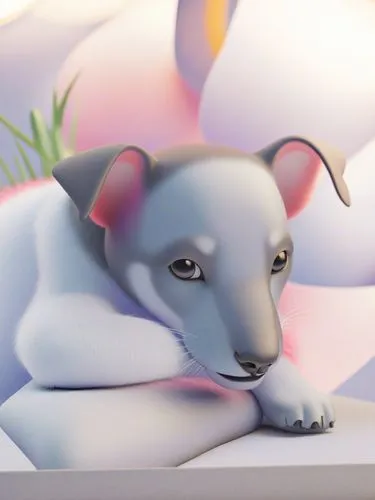 a white dog is lying on a counter,disneynature,cartoon animal,animal film,slipup,cute cartoon character,suri