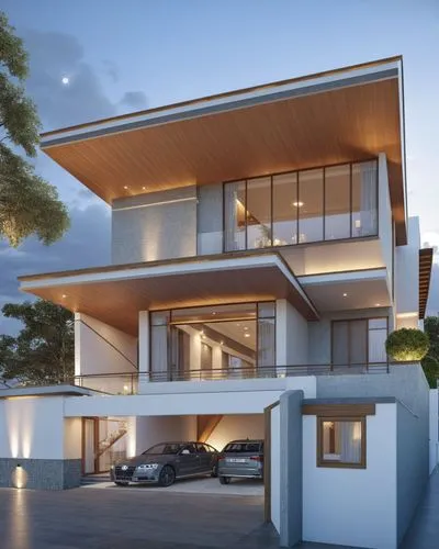 Two Story House ,there is a white two story building with windows on the side,modern house,modern architecture,fresnaye,3d rendering,beautiful home,two story house,Photography,General,Realistic