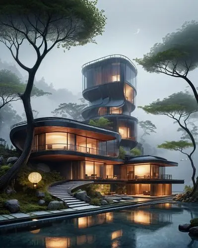 dunes house,asian architecture,japanese architecture,futuristic architecture,modern house,modern architecture,tropical house,eco hotel,luxury property,tree house hotel,house by the water,tree house,fu