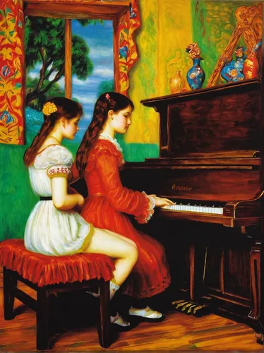 renoir_girls_piano,concerto for piano,piano player,piano lesson,serenade,harpsichord,fortepiano,pianist,play piano,the piano,piano,piano bar,woman playing,player piano,pianos,musicians,grand piano,cim