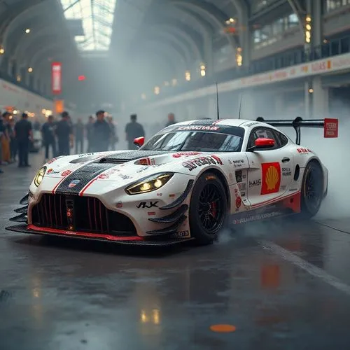 racing vantage car,a car sits in a race track surrounded by smoke,ford gt 2020,racing car,race car,liveries,game car,automobile racer,racer,safety car,racing machine,sport car,race cars,sports car,liv