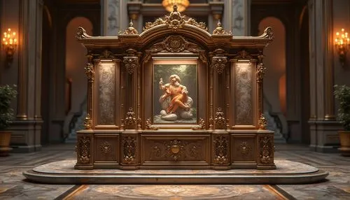 Renaissance style charging station, ornate details, intricate carvings, marble-like surface, golden accents, lavish decorations, grandiose structure, Baroque-inspired architecture, futuristic twist, s