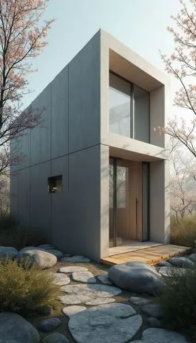 A detailed 3D rendering: an eleven-story, 5x5-foot old 1700s cabin with wooden walls and a gray roof. Sunlight streams in through the corner windows, adding to the eccentric atmosphere. The setting is