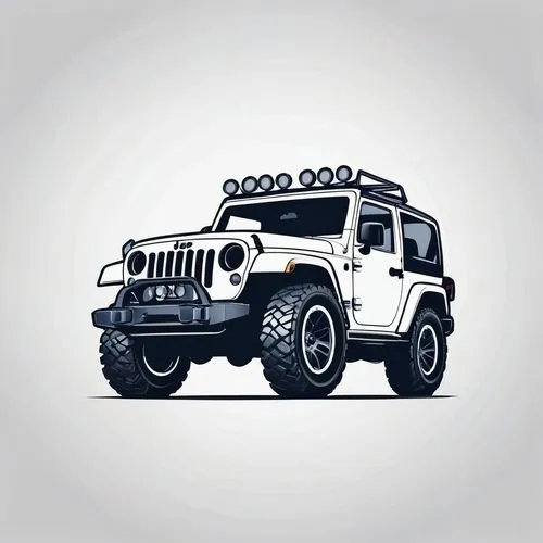 Simple logo design of an offroad vehicle, vector graphics, simple shapes and lines, white background, dark blue color scheme, simple details, white background, high resolution, professional photograph
