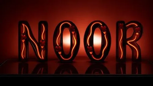 a neon sign with the words noor written in it,norooz,nooni,nicor,noer,noori,nooter