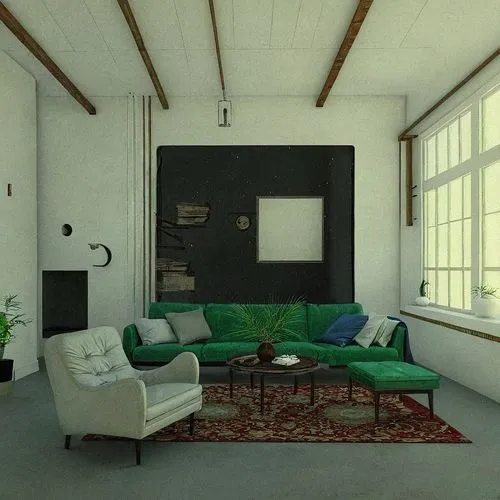 an artist's rendering of a modern living room,mid century sofa,mid century modern,sitting room,living room,mid century,apartment lounge,loft,mid century house,sofa set,home interior,sofa,contemporary 