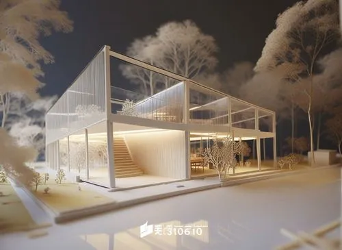 the white building is covered with transparent coverings,prefabricated,prefab,cubic house,prefabrication,mirror house,greenhouse effect