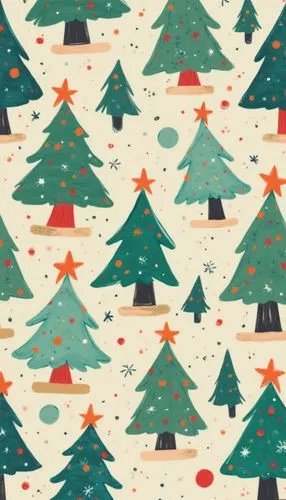 A playful Christmas wallpaper featuring Christmas trees, styled with bright and colorful tones, evoking a festive and cheerful atmosphere.,a lot of green trees on a white background,christmas tree pat