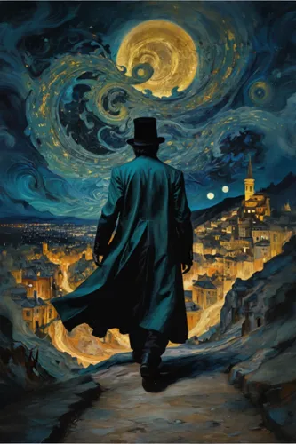 jacob's ladder,world digital painting,wailing wall,genesis land in jerusalem,mitzvah,vincent van gough,rabbi,night scene,vincent van gogh,sci fiction illustration,pilgrim,jerusalem,fantasy picture,bac