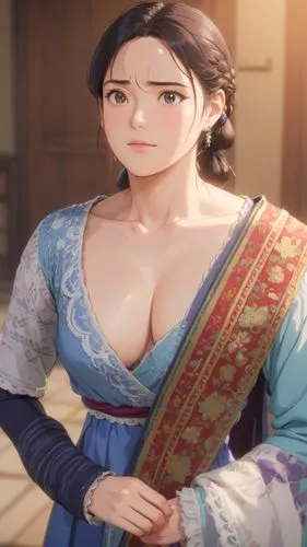 Woman,a girl in a blue and white outfit standing on a sidewalk,bdo,zarina,florante,surana,longmei,hanbok