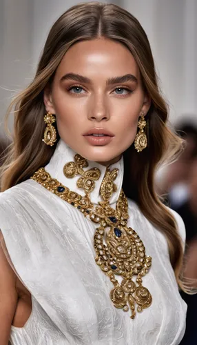 Fashion runway photography, haute couture, Ralph Lauren style, old money, navy blue, white, golden color, 8K, high resolution, high detail, smooth, hyper realistic, fine skin texture
,fashion illustra