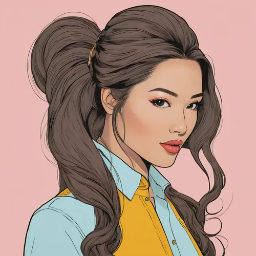 Try chic long hair styles for women.,fashion vector,vector illustration,vector art,fashion illustration,mulan,vietnamese woman,retro girl,vector girl,digital illustration,asian woman,retro woman,lotus
