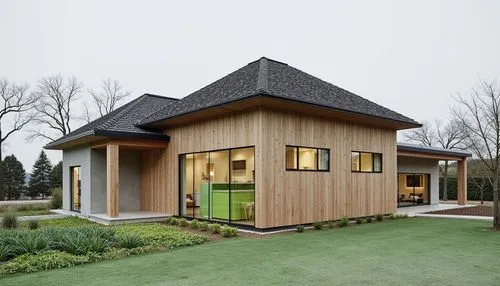 a modern and very tiny building that's well maintained,timber house,wooden house,grass roof,turf roof,cubic house,cube house,modern house,house shape,inverted cottage,residential house,wooden roof,fol