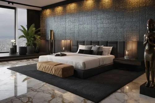 ADD A BRONZE AFRICAN STATUE,contemporary decor,modern decor,interior decoration,modern room,luxury home interior,sleeping room,great room,gold wall,interior modern design,ornate room,room divider,inte