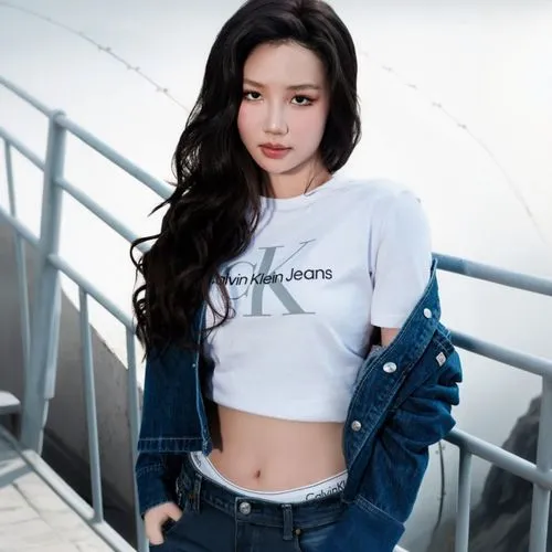 the  is posing on a bridge,shuhua,jei,jiyun,yijin,hara,chonnam,liyun,jeans background,seowon,munhwa,joy,shaoxuan,hwasung,qieyun,yeoju,nyeon,taameri,denim background,mingyang,snsd
