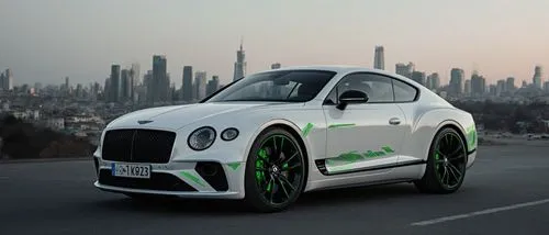 Modern, Super Bentley Sports Car Diamond White green positive side 8K Ultra HD, Luxury Metropolis background






,the front of the new bentley continental is painted with green,electric sports car,t