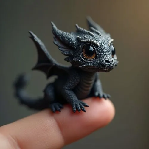 Миленький. Cute ☺️ Самое крошечное и самое милое пушистое существо Дракончик сидит на кончике пальца, огромные чёрные 👀, фотореализм, красиво, эстетично, профессиональное фото, реалистично, высокое р