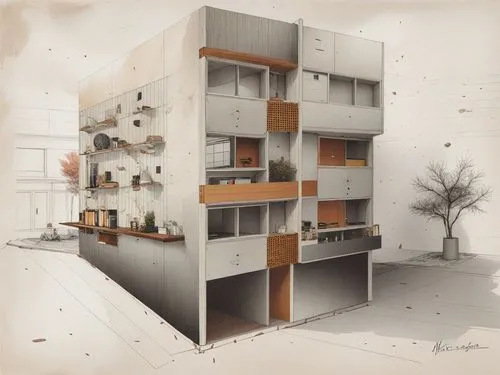fachada contemporánea ,cubic house,dollhouses,dolls houses,an apartment,inhabitable,modularity,habitat 67,multistory,apartment house,rectilinear,apartments,cube stilt houses,model house,apartment bloc