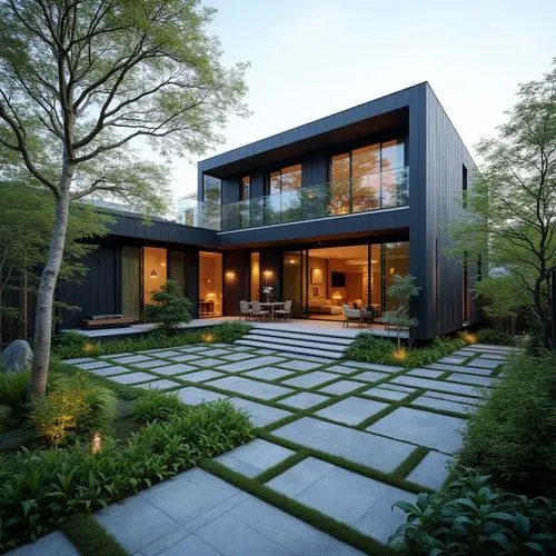 Luxury Outdoor living in town, detached house in Tokyo.


,large modern home surrounded by lush trees and landscaping,modern house,cube house,modern architecture,cubic house,forest house,modern style