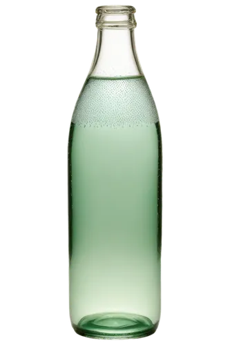 Sparkling water, clear glass bottle, condensation droplets, refreshing, still life, shallow depth of field, natural light, warm color tone, 3/4 composition, close-up shot, realistic texture, transpare