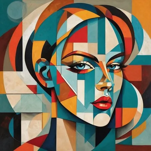 Enhance your online presence with a professionally crafted profile picture!,a painting that looks like she has blue eyes,art deco woman,cool pop art,pop art style,pop art woman,nielly,picabia,lempicka