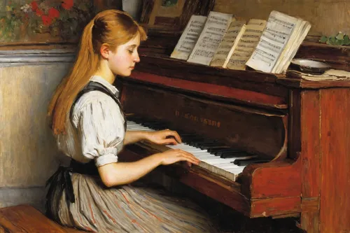 Girl at Piano painting - Theodore Robinson Girl at Piano art painting,pianist,piano lesson,piano,piano player,concerto for piano,pianet,spinet,the piano,piano notes,clavichord,play piano,woman playing