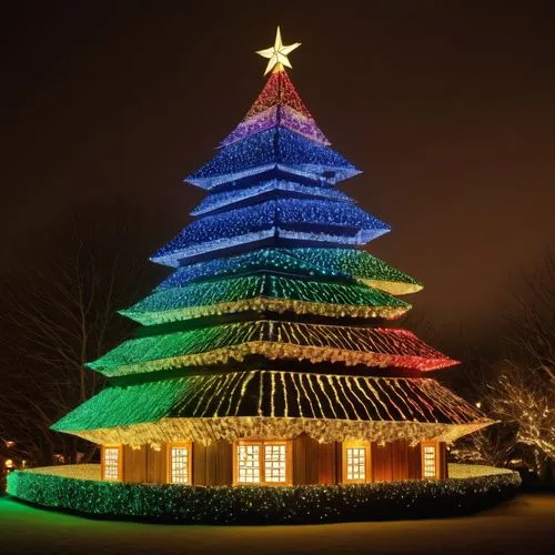 Christmas Architectural Fusion,a lit christmas tree sitting on top of a grass covered field,kerschbaum,tannenbaum,kleinbaum,gruenbaum,weizenbaum,koestenbaum,christbaumkugeln,oranienbaum,bichlbaum,tane