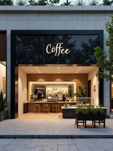 We are going to open a coffee shop with a two-meter-high signboard made of black stone-like veneer material. The word "coffee" is written at the bottom right corner of the signboard. The coffee shop h