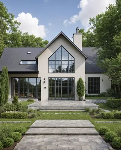 a large white house with stone steps in front,new england style house,hovnanian,beautiful home,luxury home,bendemeer estates,landscaped,Photography,General,Realistic